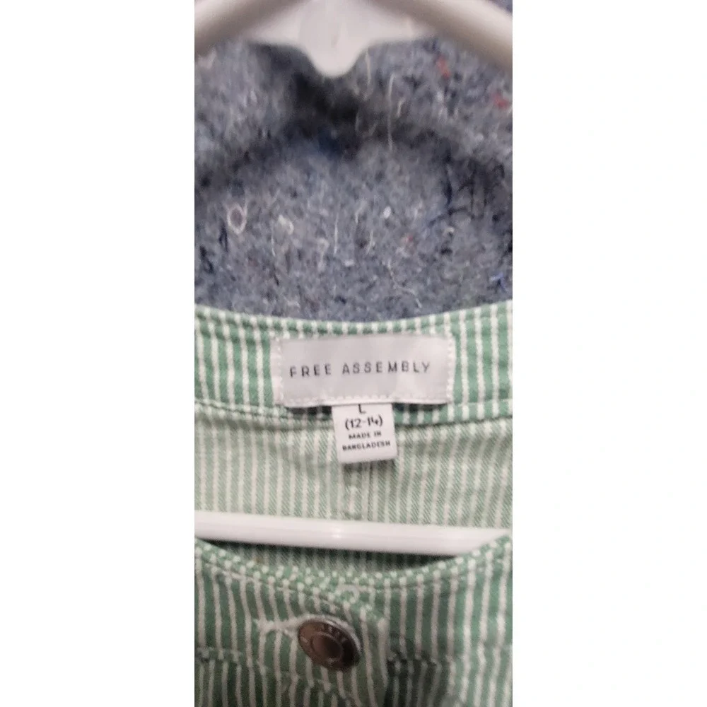 Free Assembly Women's/Unisex button Front Vest/Top Stripe Green/White L NWT